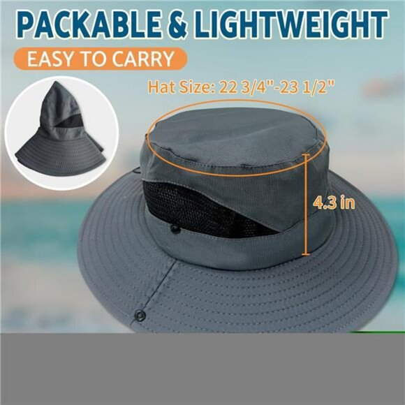 Wide Brim Sun Bucket Hat UPF 50 Fishing Hiking Outdoor Beach Summer Cap - Picture 6 of 8
